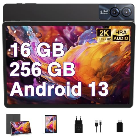 GOODTEL 2025 Tablette Tactile 11 Pouces Android 16GB RAM+256GB ROM+TF 1TB, 2K Écran 2000 * 1200, Octa-Core, 8600mAh, WiFi 5G, GPS, Bluetooth 5.0, 13MP+5MP, Corps en Métal, avec Cas, Gris