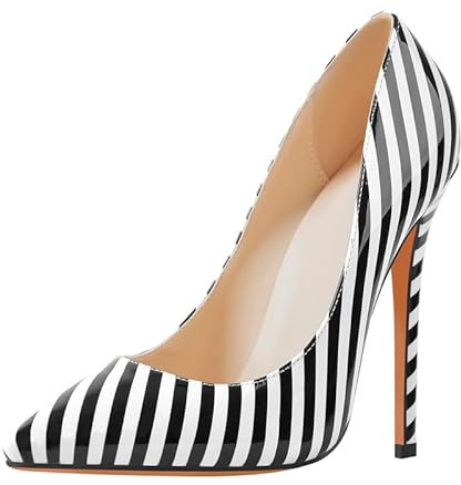 blingqueen Stiletto Heel Pumps for Women Pointed Toe High Heels Wedding Shoes Sexy 4.7 Inch Heel for Women Pole Dancing Shoes Casual Court Shoes Stripe Party Dress Size 8 UK Black White