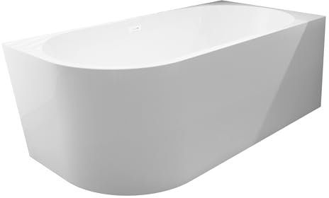 Balneo - Freistehende Badewanne - Eckbadewanne AVOLA - Acryl mit Stahlgestell - 6 Stabilisatorfüße - Überlauf und Klickverschluss - Modernes Design - rechts - Weiß - 170x80cm
