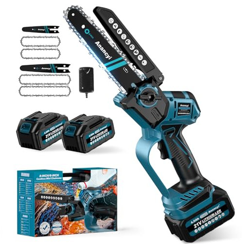 6&8 Zoll Mini Kettensäge mit Akku,Bürstenlose Kettensäge Elektro mit 2X4000mAh Ak ku,Automatische Schmierung Baumsäge,Kompatibel mit Makita 18V Akku,Handkettensäge Akku Astsäge für Ast,Holzschneiden