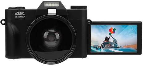 Camera Digitale da 56 MP, Fotocamera Vlogging 4K da 3 Pollici Touchscreen IPS, Zoom Digitale 16x, Videocamera a Schermo di Rotazione a 270 Gradi, Telecamera da Viaggio Compatta