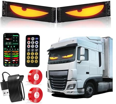 2 ojos LED para camiones y coches (19 x 90 cm), luz de ojos de diablo, dinámica, programable, personalizable, con control por aplicación y mando a distancia, Bluetooth, USB 5 V