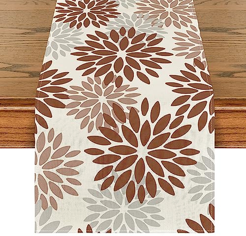 Artoid Mode Blumen Braun Dahlien Herbst Tischläufer, Saisonnal Küche Tisch Dekoration Drinnen Urlaub Party Dekor 40x100 cm