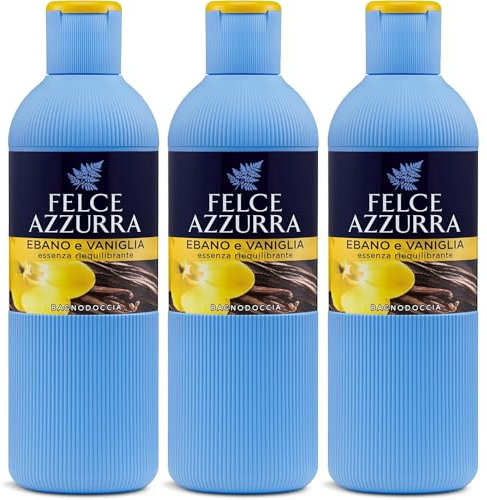 Felce Azzurra Bagnoschiuma Ebano e Vaniglia, Essenza Riequilibrante, Set da 3 Flaconi, 650ml