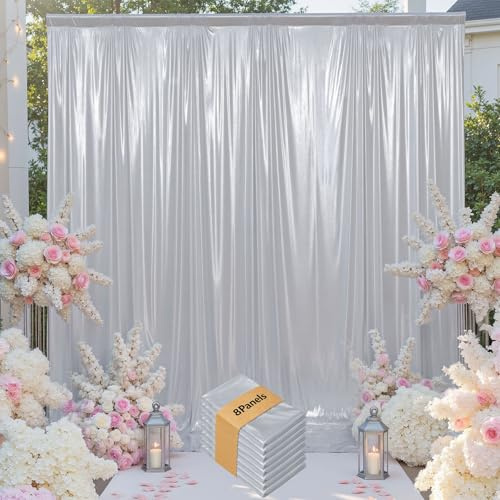 leegleri 12,2 x 3 m Dicker, silberfarbener Glitzer-Hintergrund, Vorhang für Partys, faltenfrei, Pailletten-Hintergrund, 8 Paneele, 1,5 x 3 m, schimmernder Hintergrund für Hochzeit, Geburtstag