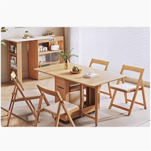 Standard-Klapp-Essgruppe – abgerundete Ecken, professioneller Catering-Klapptisch mit Rollen, Klapp-Esstisch mit Aufbewahrungsschublade(Wood,4 Chairs)
