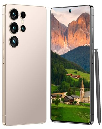 Maustron C25 Ultra Téléphone Débloqué, Écran de 7,3 Pouces, Double Carte SIM, 8 Go de RAM + 256 Go de ROM/TF128 Go, Compatible 5G, Smartphone Android 14 (Or Champagne)