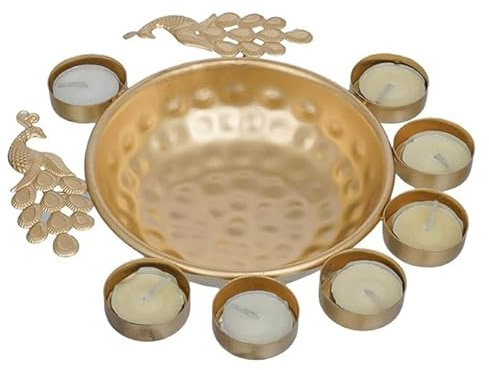 Swadeshi Desire™ Urli Bowl with Mayur Tealight Holders for Home, Diwali, Floating Flower Table Pooja Decorative