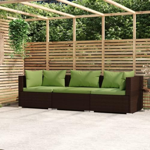Teenpull 3-Sitzer-Sofa Poly Rattan Braun, Modulares Gartenmöbel-Set mit Kissen, Wasserabweisend, für Terrasse, Balkon, Außenbereich, bequemes Lounging