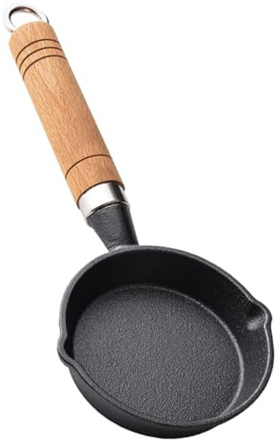 FIXOSHEE Padella in Ghisa Antiaderente Con Manico in Legno Pentolino Per Friggere Mini Portatile Per Uova Frittate e Pancake in Cucina