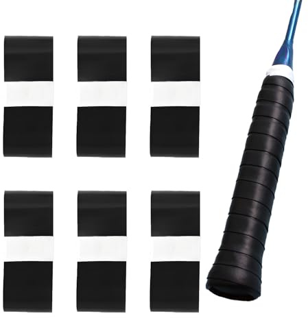6 Stück Griffband Tennisschläger, Badmintonschläger Griffband Selbstklebend Griffbänder rutschfest Grip 2.5 x 110cm Anti-Rutsch Anti-Schweiß Für Tennisschläger Badminton Squash Schläger(Schwarz)