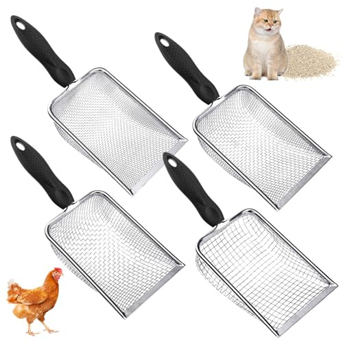 4 filtri da giardino in acciaio inox, 1/2,8/3,8/5 mm, filtro per compost da giardino, con manico antiscivolo, filtro accurato, pulizia efficiente, per la lettiera per gatti, pala in metallo, maglia
