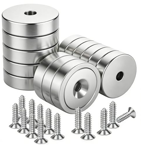 14 Stück Magnete 10 KG Kraft 20 x 6 mm mit Loch, Senkkopf-Topfmagnet mit 14 Schrauben, Magnetic Rund Starker Halt Magneten, Werkstatteinrichtung