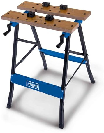 Scheppach Werk- und Spanntisch WB150 Werkbank klappbar mit 150kg Traglast | 793mm Arbeitshöhe | 245mm Spannbreite | 20mm Lochrastersystem, 4 Spannbacken | Skala & Winkelangaben | Werktisch Arbeitsbock
