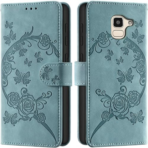 Cover per Samsung Galaxy J6 (2018) / On6, Verde | Blocco RFID, Funzione Stand Slot per Schede, Antiurto Portafoglio Custodia Flip Libro