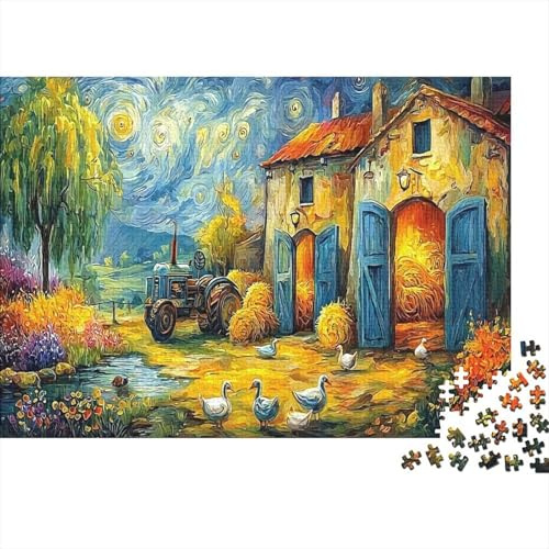 Starry Farm 1000-piece Recycled Cardboard Jigsaw Sunny Village Puzzle Premium High Difficulty Decompression for Adults & Families 70x50cm/1000pcs