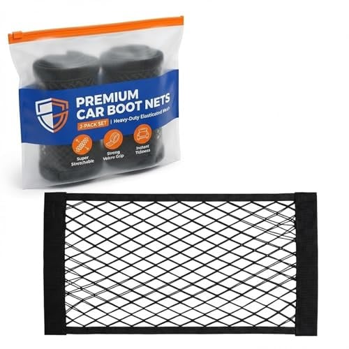 Cargo Net Car Boot Storage 2 Pack – Elastic Mesh Storage Pocket for Van, Caravan & SUV, Rear Seat Organiser, Space Saving Motorhome Essentials (40x25cm)