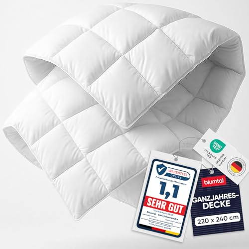 Blumtal Ganzjahresdecke 220x240 cm - Oeko-TEX zertifizierte Bettdecke Ganzjahr - Alljahresdecke 220x240 cm - Steppbettdecke waschbar 95 °C - Füllmegne 300 GSM - mit Eckhalterung
