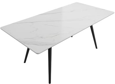 Magnolia Home Esstisch 160x80cm weiße Keramikplatte Schwarze konische Tischbeine