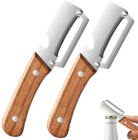 Multi-Functional Vegetable Peeler for Kitchen, Sparschäler Edelstahl mit Holzgriff, Obst- und Kartoffelschäler Scharf, inkl. Flaschenöffner, Ergonomisches Design (2Pcs)