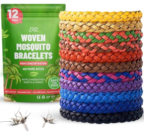 DSL Mosquito Repellent Bracelet 12 Pack, Insect Repellent Bracelet - 300 Hours Protection for Travel & Holidays, Deet-Free - Adjustable Mosquito Bands for Adults & Kids, Camping Essentials