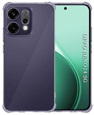 Techsuit für Oppo Reno14 Hülle mit Soft Touch, Vergilbungsfrei Material, Stoßfest, Luftkissen Ecken, Erhöhte Kanten, Kameraschutz, Kabelloses Laden Kompatibel, Shockproof Clear Silicone, Rauchschwarz