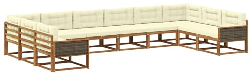 vidaXL Outdoor-Sofagarnitur mit Kissen 10 pcs Natur und Creme, Moderner Garten-Sofa, strapazierfähige Lounge, Elegantes Patio-Sofa, Sitzplatz im Garten, Möbel für Poolbereich