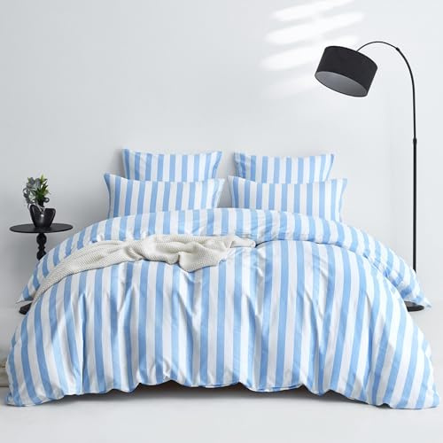 YASMENG Bettwäsche 135x200 Baumwolle Blau Weiß Gestreift Bettwäsche Baumwolle Weich Atmungsaktiv Kuschelige Bettbezug Set 2teilig mit Reißverschluss und 80x80 cm Kissenbezug