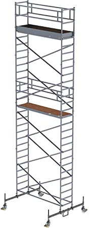 Aluminium-Rollgerüst mit Fahrbalken, Plattformen im 2m-Abstand Arbeitshöhe bis ca. 9,50 m, Gerüstgröße 0,75 m x 2,45 m