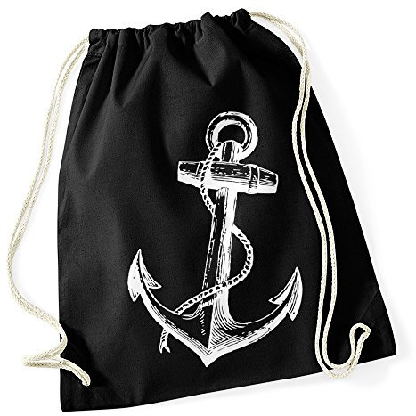 Turnbeutel Anker Hipster Beutel Tasche Anchor Jutebeutel Stringbag Beuteltasche Gym Bag Drawstring schwarz