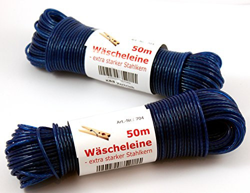 Wäscheleine 100m mit Stahleinlage -K&B Vertrieb- Stahlseil Stahlseilwäscheleine Wäsche Leine extra stark 704 (Blau)