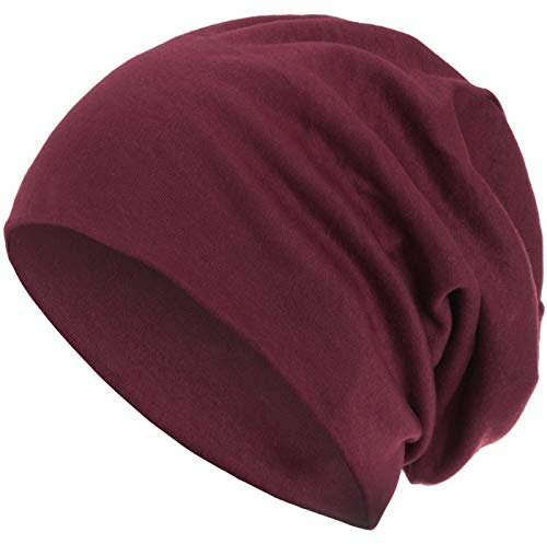 style3 Warme Herbst Winter Slouch Beanie XXL aus atmungsaktivem, feinem und leichten Jersey Unisex Mütze Wintermütze One Size, Farbe:Weinrot
