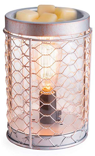Candle Warmers Etc. Vintage Bulb Illumination Fragrance Warmer- Light-Up Warmer for Warming Scented Candle Wax Melts and Tarts to Freshen Room, Chicken Wire Silver