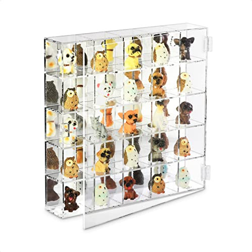 Ikee Design Vitrine en Acrylique à 25 Compartiments avec Dos Miroir - Étagères pour Objets de Collection, Pierres précieuses et Figurines - 27,2 x 5,1 x 26,7 cm (l x P x H)