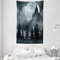 ABAKUHAUS Halloween Wandteppich und Tagesdecke, Magic Castle Entwurf aus Weiches Mikrofaser Stoff Waschbar ohne Verblassen Digitaldruck, 140 x 230 cm, Hellgrau Grau