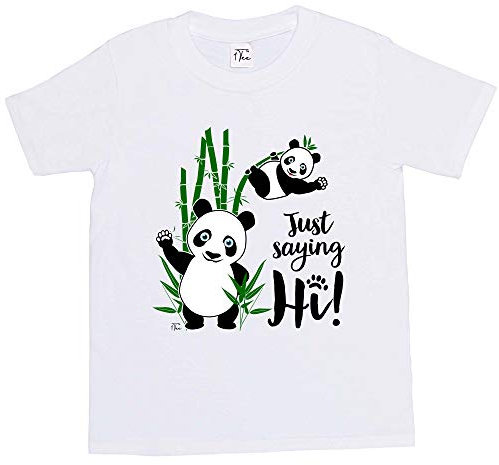 1Tee Girls Just Saying Hi, Panda T-Shirt White 7-8 Years
