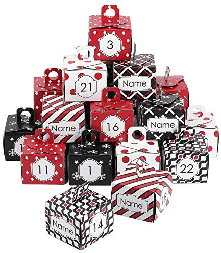 Herz & Heim® Adventskalender zum Befüllen DIY aus 24 Schachteln - Boxen mit Blau, Rot und Weißen Muster mit Namen personalisiert Kisten Set