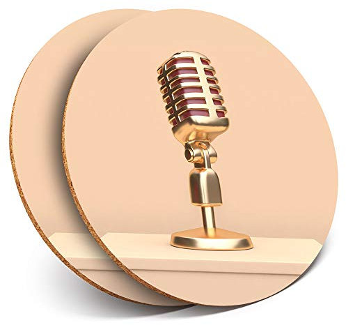 2 x Round Coasters - Microphone Radio Broadcast - Cork Backed Home Kitchen Accessory Tea Coffee Mug Mat #16319