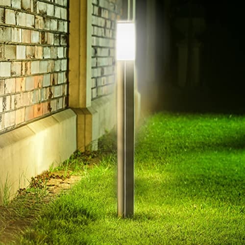 CGC Lighting Lampada da giardino per vialetto da esterno, applique a led con lampione (Argento, Grande)