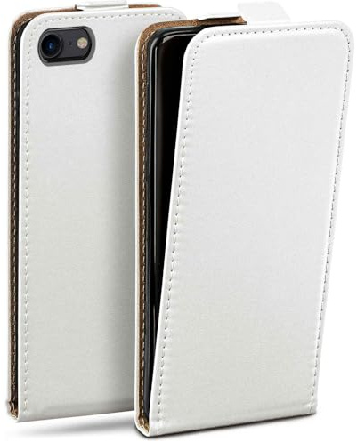 moex Flip Case für iPhone SE (2020/2022) Hülle klappbar mit 360 Grad Schutz, Handyhülle mit Displayschutz, PU Leder Handytasche Lederhülle, Flip Case Cover Klapphülle, Weiß