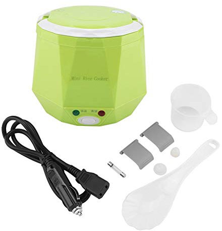 Olla arrocera eléctrica, vaporera de alimentos 24V 140W 1.3 L para cocinar arroz, gachas, huevos nutritivos y platos calientes(Verde)