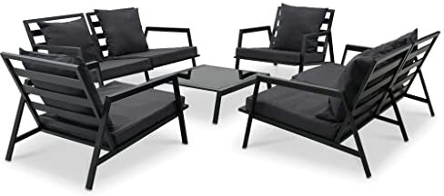 vidaXL Gartenmöbel 5-TLG. mit Auflagen Lounge Sofa Garten Garnitur Sitzgruppe Gartenset Gartensofa Einzelsofa Sessel Aluminium Dunkelgrau