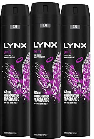3 Pack of 250ml Lynx Excite XXL Deodorant Body Spray with 48H Freshness
