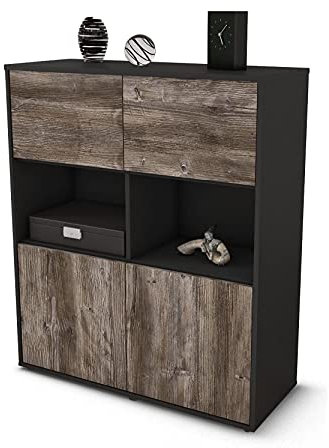 Stil.Zeit Highboard Katyna, Korpus anthrazit matt, Front Holz-Design Treibholz (92x108x35cm), Push-to-Open Technik & Leichtlaufschienen