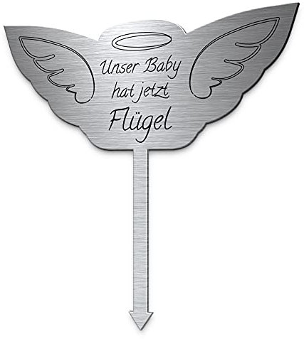 CHRISCK design Grabstecker Engel aus Edelstahl mit Namen oder Trauersprüchen | Individuell selber gestalten für einen geliebten Menschen oder EIN Haustier | Engel Grabschmuck wetterfest