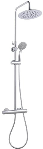 Edouard Rousseau - Colonne de Douche Taïno - 5 Jets, Tête de Douche Orientable, Bras Télescopique Rotatif - Sécurité Anti-Brûlure - Flexible 1,50 m - Chromé
