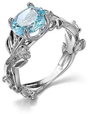 Banemi Ring Mittelfinger Damen, Ring Schmuck Damen Weißvergoldeter Hellblau Zirkonia Runden Damen Partyschmuck Größe 57 (18.1)