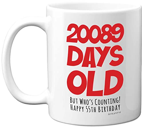55th Birthday Mug Gift for Men Women Him Her - 20089 Days Old - Funny Adult Fifty-Five Fifty-Fifth Happy Birthday Present for Dad Mum Nan Grandad Uncle Auntie, 11oz Ceramic Dishwasher Safe Coffee Mugs