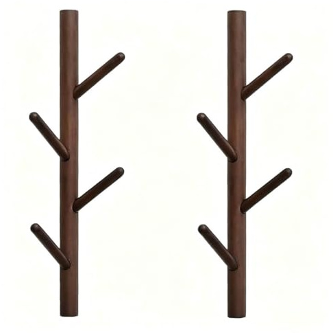 VAWNKUKN Tree-Shaped Wall Mounted Coat Rack (2-Pack) Vertical Hat Rack for Wall, Space-Saving Coat Rack Wall Mount for Entryway, Bedroom, Clothes Rack Wall Mount (Dark Brown)
