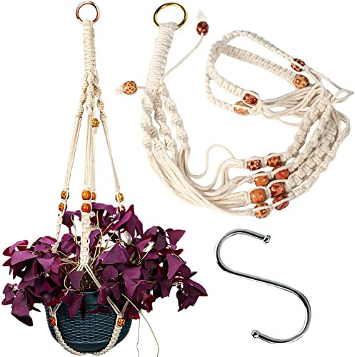 Makramee Pflanzenhänger Blumen Hängehalter Korb Blumenampel Blumenaufhänger Blumentopfhalter Hängeampel Baumwollseil Pflanzgefäß Hängetopf Körbe mit Haken Nutzung in Innen- und Außenbereiche